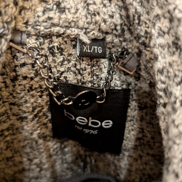 bebe Black and White Textured Trench Coat - Picture 4 of 4